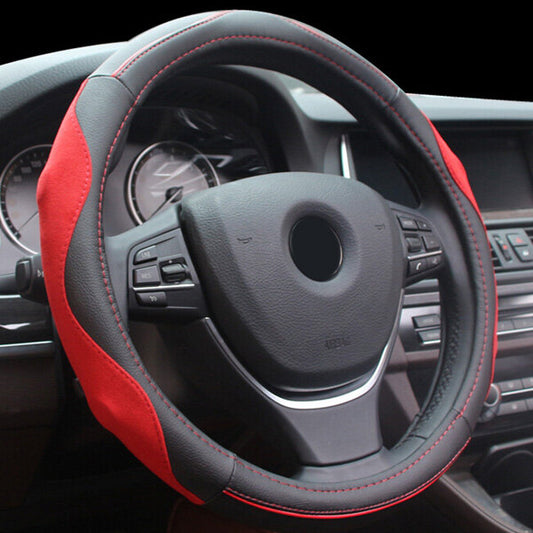 Car Auto  Leather Steel Ring Wheel Glove Cover Multicolor 38cm