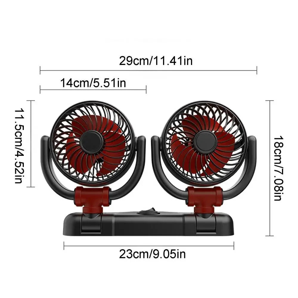 Car Fan 360-Degree Rotating Electric Fan 12V/24V Dual-Head Cooler