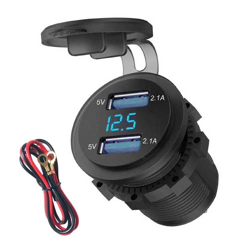 Car 2 Port Dual USB Charger Socket Power Outlet LED Voltmeter 4.2A