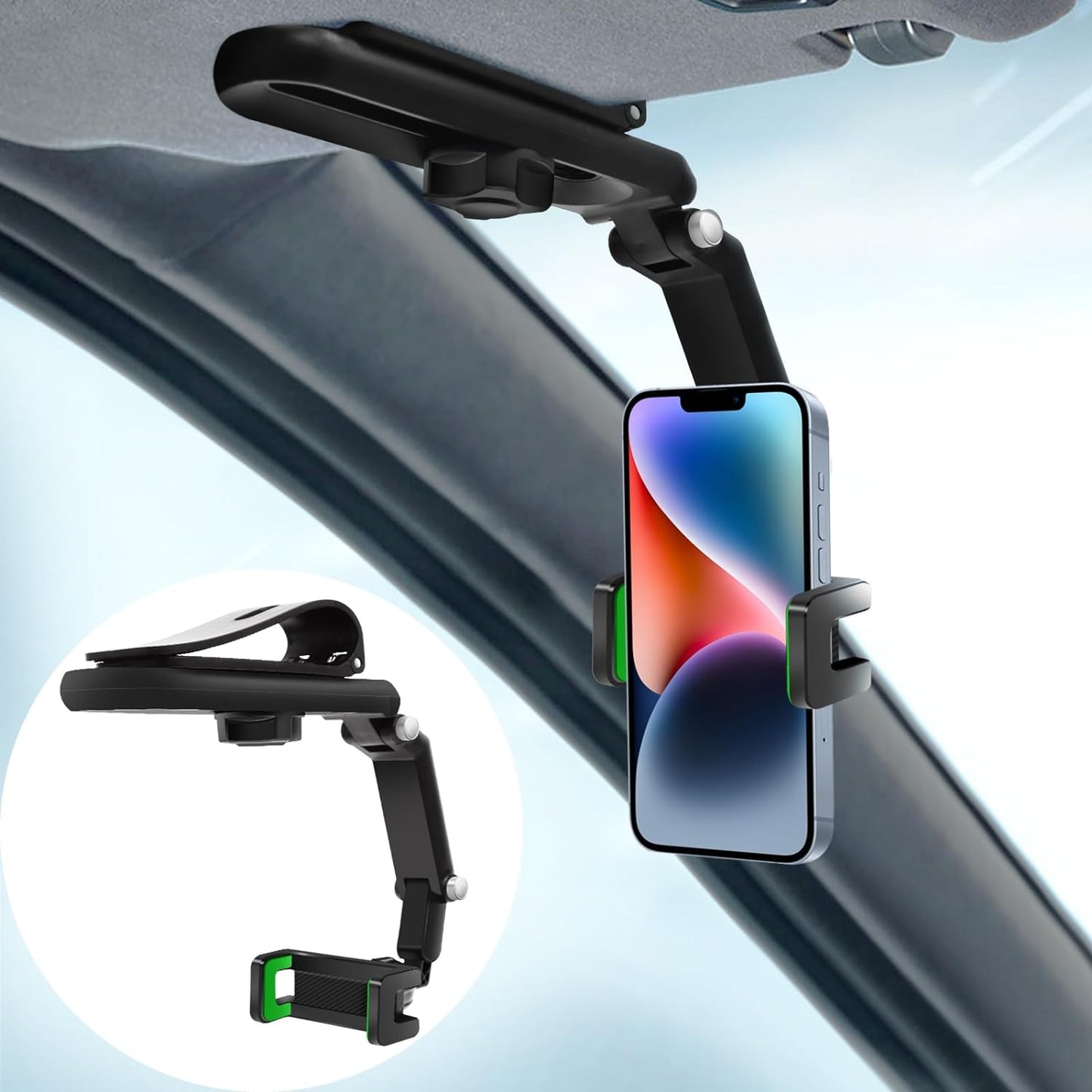Car Rotatable Retractable 1080° Sun Visor Phone Holder