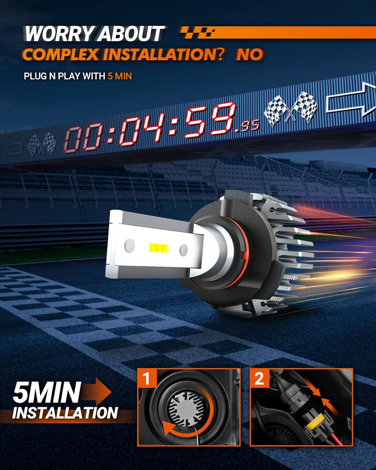 Car LED Headlight Bulbs 18000LM Super Headlamp Lights 9005/HB3 2 Packs