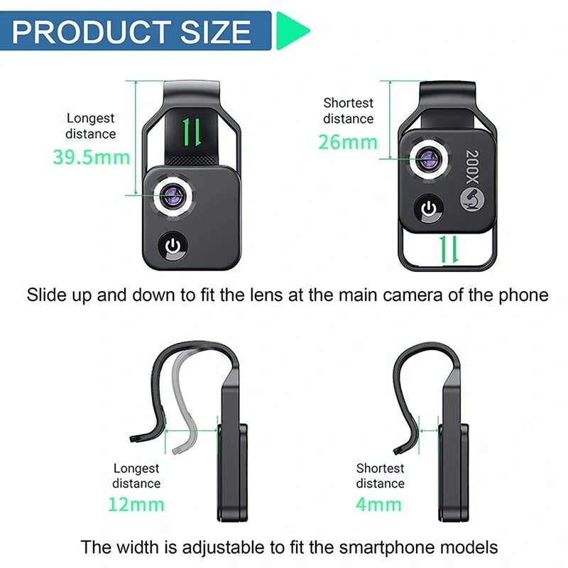 200X Zoom Pocket Size Portable USB Rechargeable Smartphone Microscope