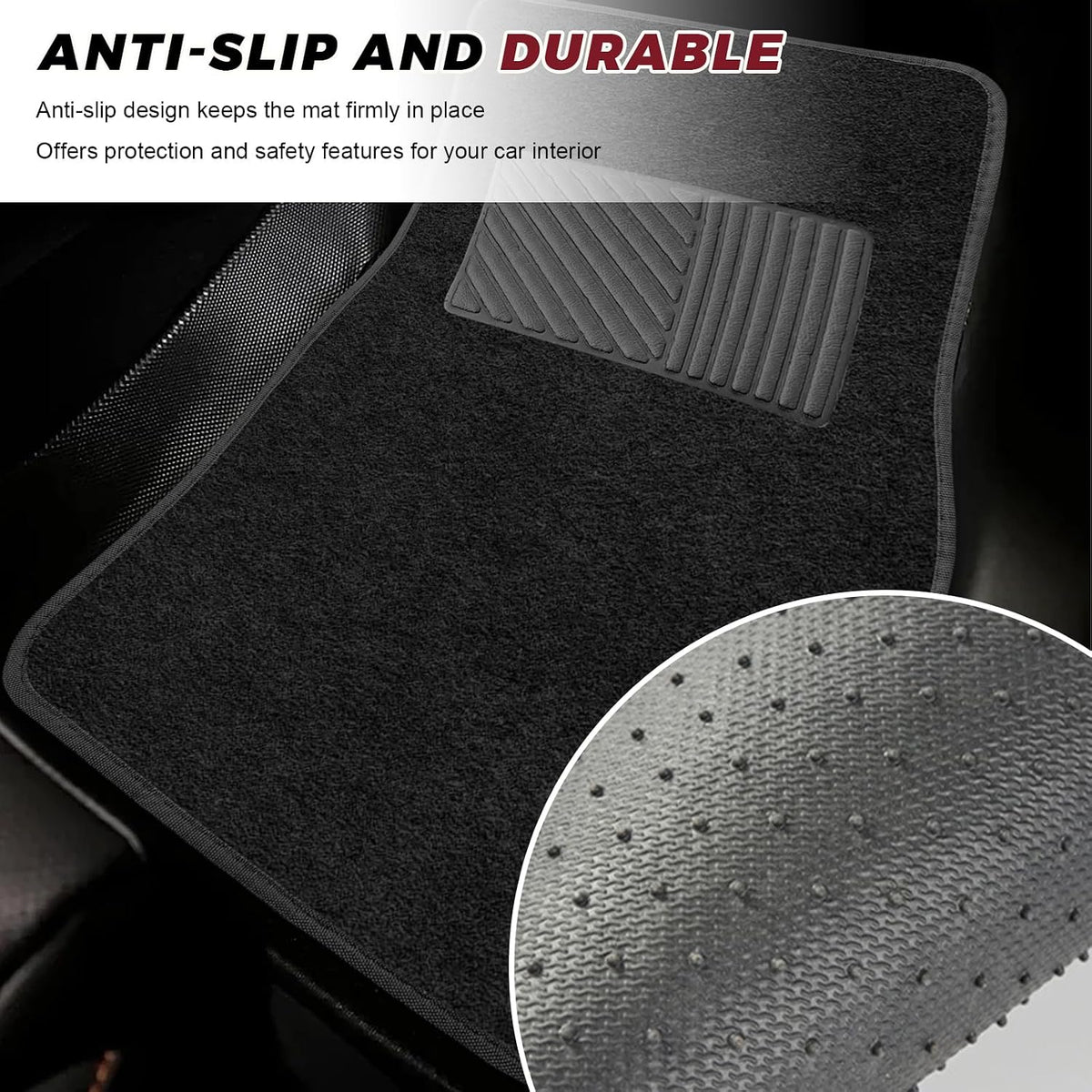 4 PCS Car Universal Floor Mats Anti-Slip Front Rear Protective Carpets
