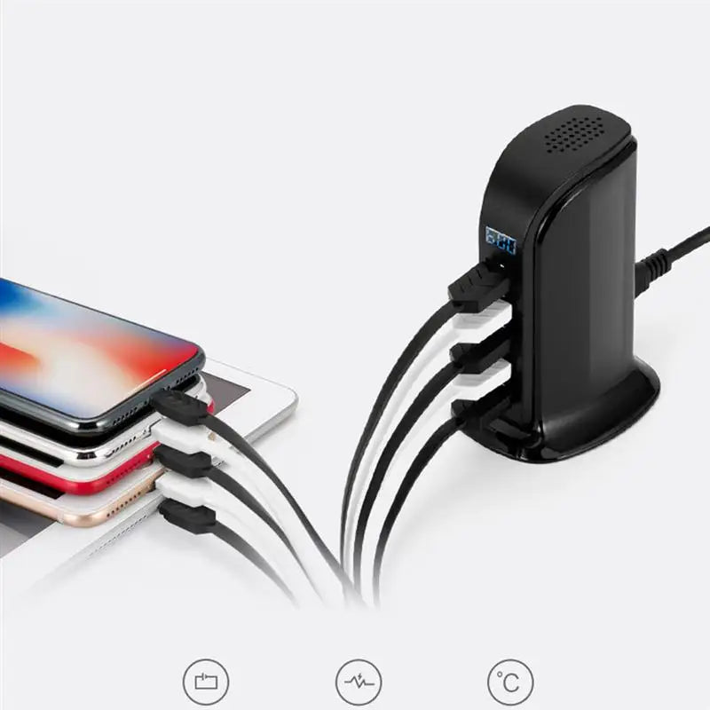5 Ports USB Charger Multi Ports Adapter Smart Digital Display Charger Hub Extension US EU UK Plug Cable