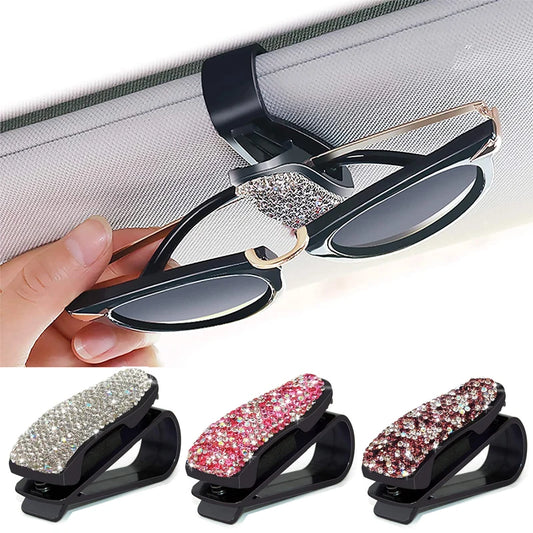 Car Rhinestone Diamond Decoration Clip Portable Sunglasses Organizer