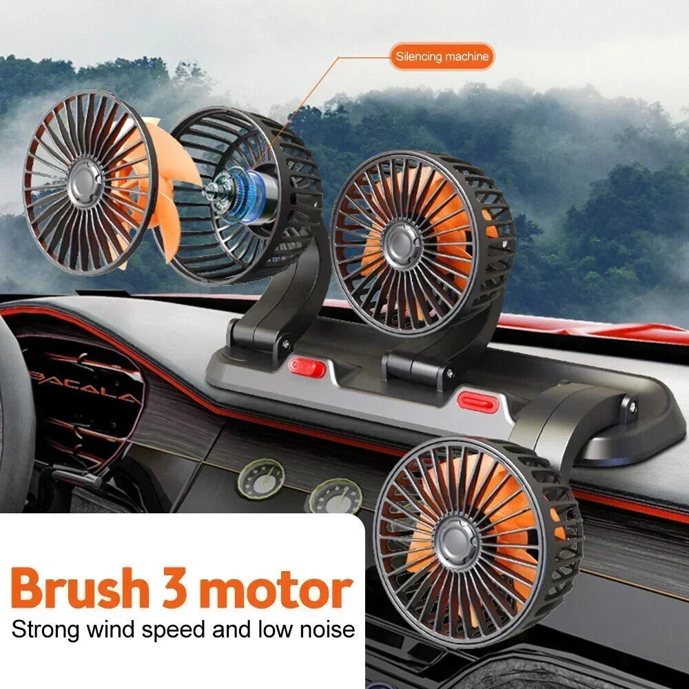 Car Cooling 360° Adjustable 3 Heads USB/12V/24V 2 Speed Silent Cooler Fan