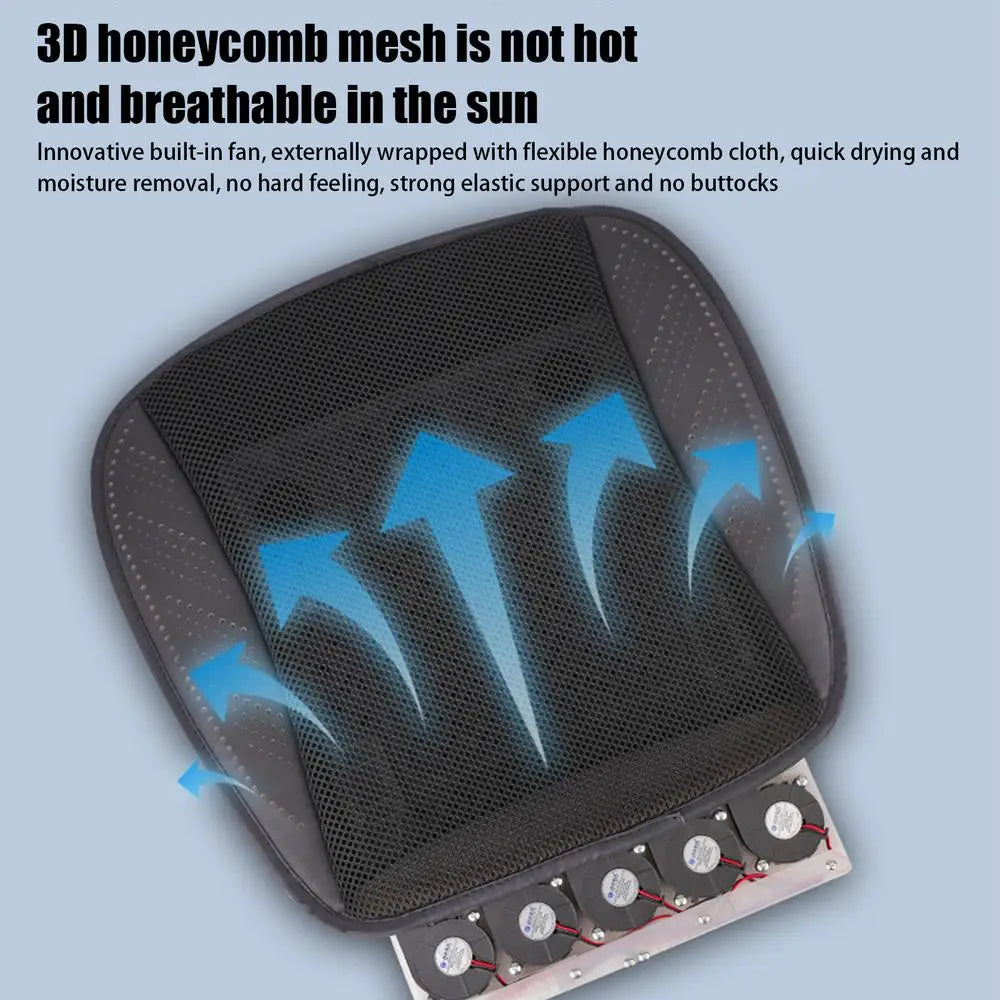 Cooling Car Seat Cushion Driver Seat Cushion with 5 Fans Breathable Three-Speed Adjustable Pad