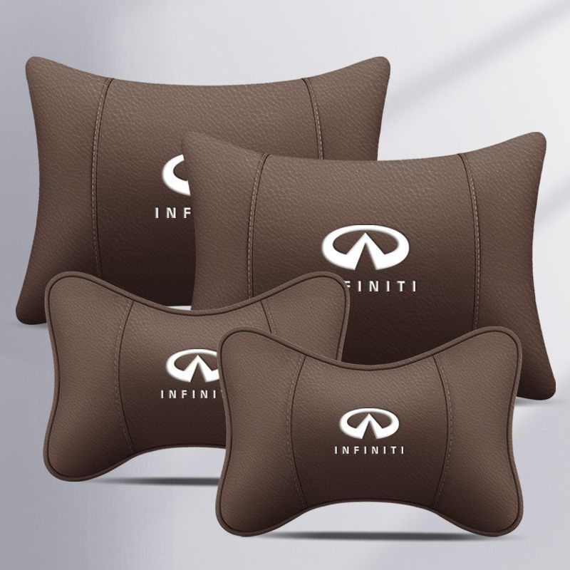 Car INFINITI Black Real Leather Seat Neck Cushion Pillow 2Pcs