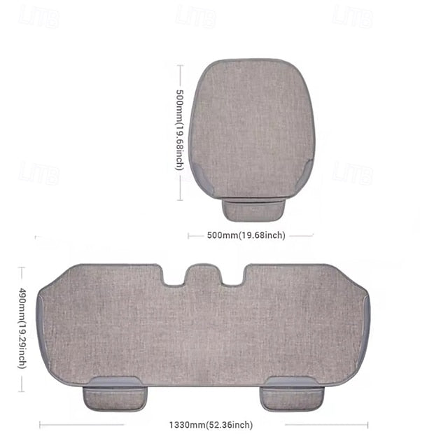 3-Piece Universal Car Seat Covers Full Set Breathable Linen Seat Cushion