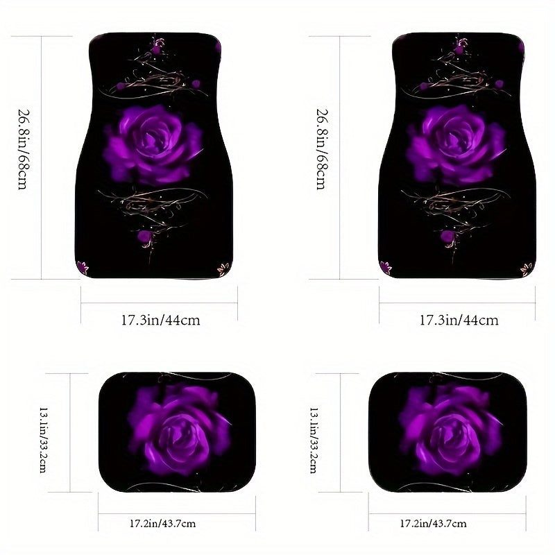 Car Universal Rose Print Floor Mats Non-slip Design Cover 4Pcs