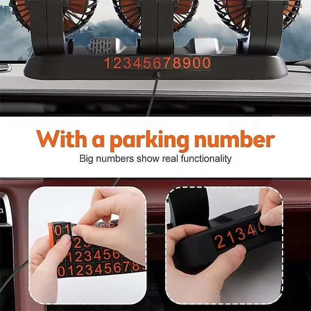 Triple Head USB Car Fan 360° Rotatable Cooling 2 Speed Strong Airflow Quiet Auto Fan