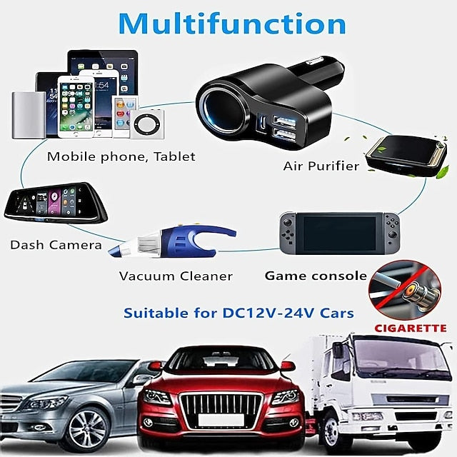 Car USB Splitter 4 In 1 USB Charger 36W Multi USB Cigarette Adapter