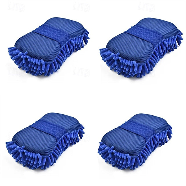 4 Pack Microfiber Car Wash Mitt 2-in-1 Double Sided Chenille Sponge Wash Tool