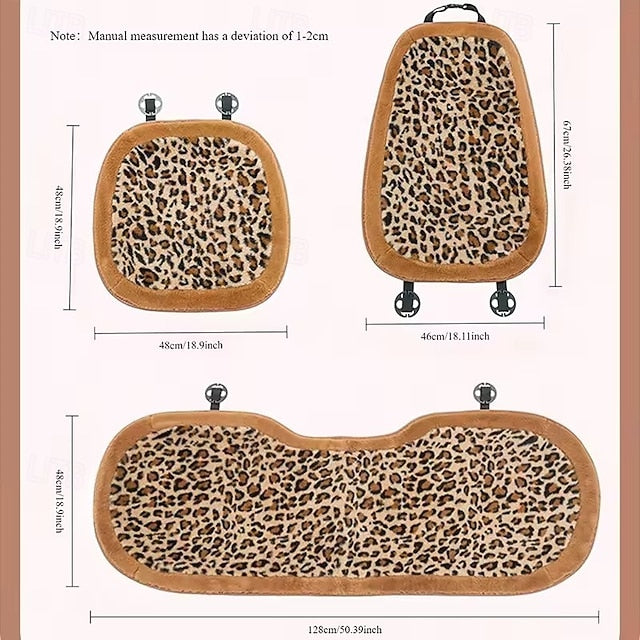 Car Leopard Print Seat Set Cute Plush Faux Fur Cushion