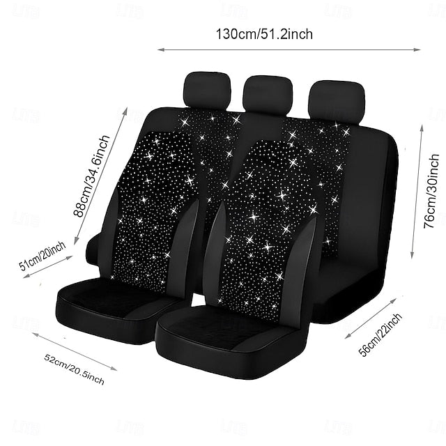7 Pcs Car Bling Full Set Sparkling Rhinestone Diamond Starry Sky Seat Csuhion