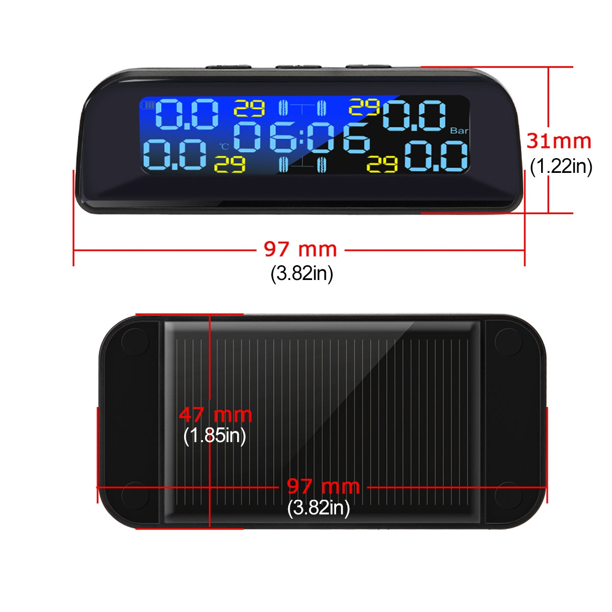Car TPMS Pressure System Solar Power LCD Display Time Display Tools