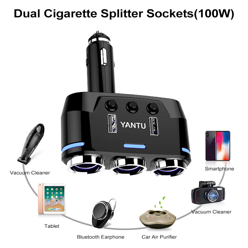 Car Dual USB Port 3 Way Auto Charger Cigarette Socket Splitter Adapter