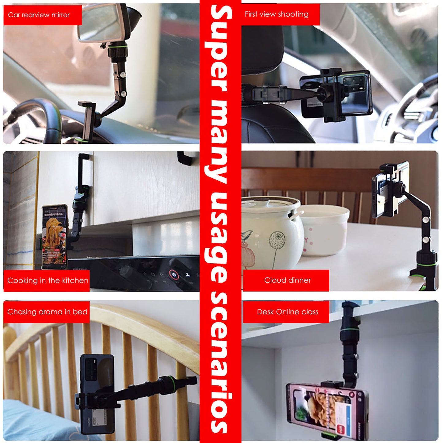 Multifunctional Rearview Mirror Phone Holder Universal 360° Rotating Mount