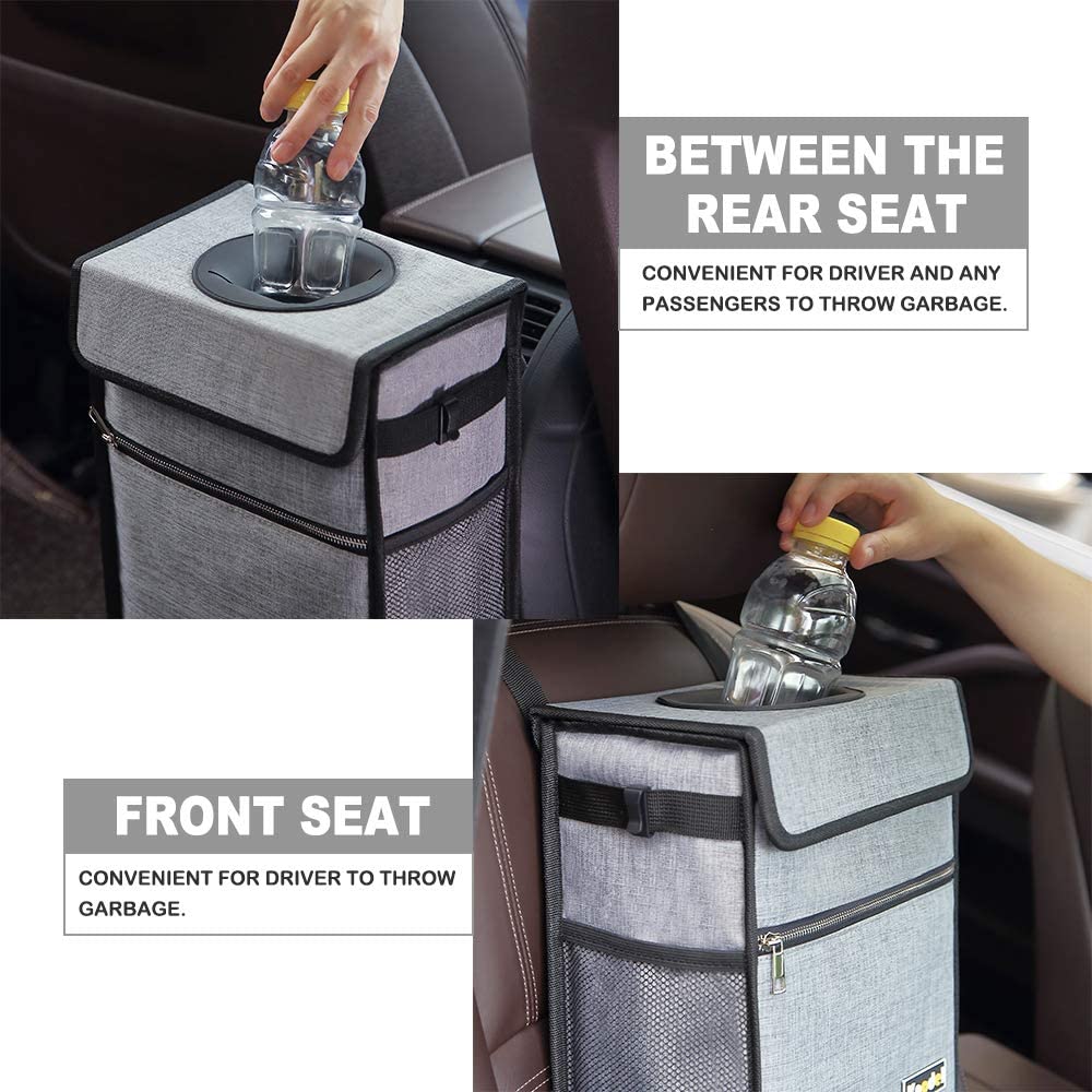 Car Trash Can with Lid Leak-Proof Storage Pockets Bag Hanging