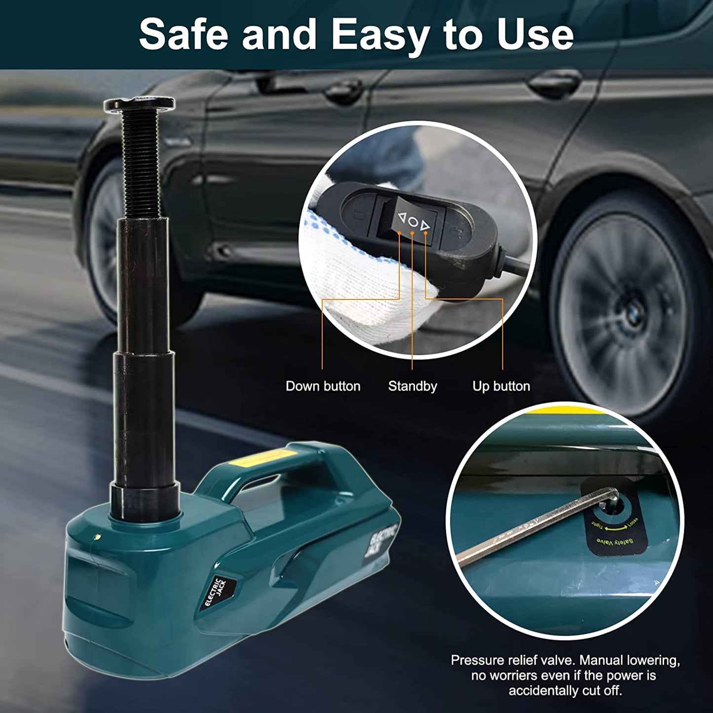 Electric Car Jack Kit 5 Ton 12V Hydraulic Impact Wrench Tools