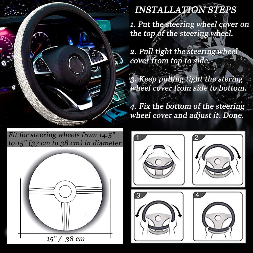 Car Diamond Universal Leather Bling Crystal Steering Wheel Cover
