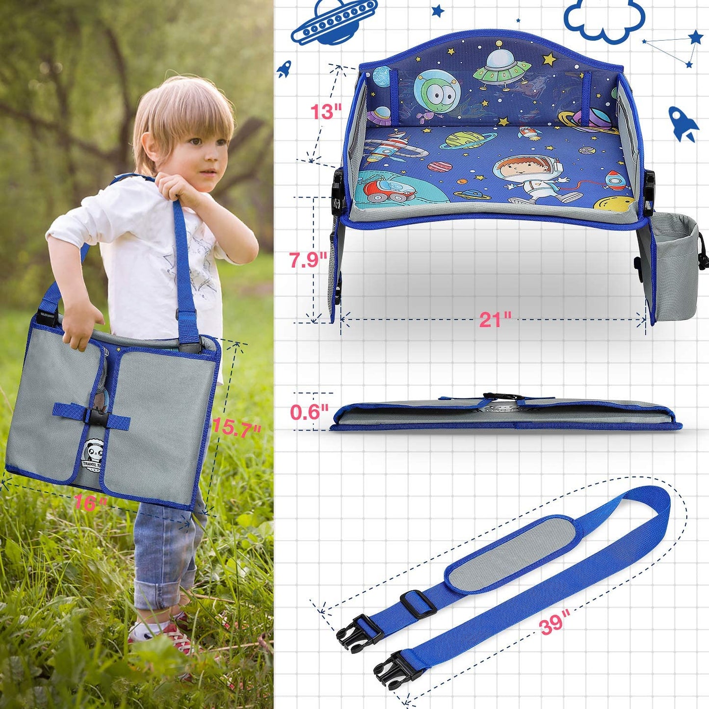 Kids Travel Tray Toddler Snack Play Activity Organizer Safety Seat Table