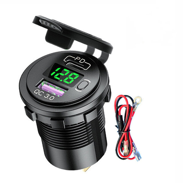 Car Dual USB Charger Socket with LED Voltmeter ON/Off Switch