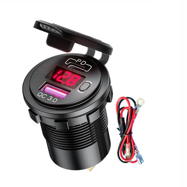 Car Dual USB Charger Socket with LED Voltmeter ON/Off Switch