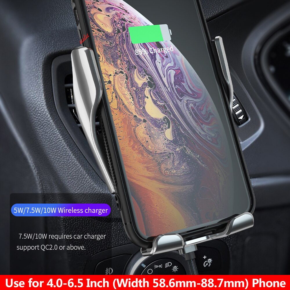Car Charger Automatic Clamping Wireless Infrared Sensor Fast Charging For iPhone Samsung