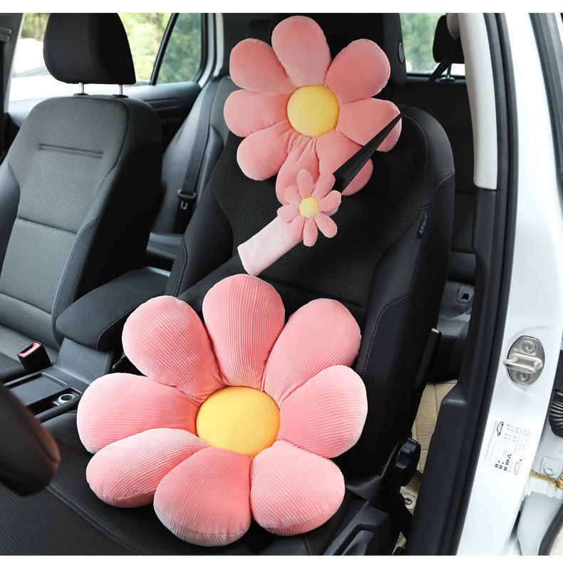 Cute Flower Car Neck Pillow Seat Cushion Waist Seat Belt Shoulder