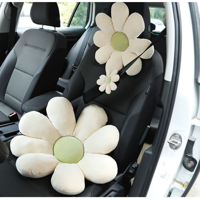 Cute Flower Car Neck Pillow Seat Cushion Waist Seat Belt Shoulder