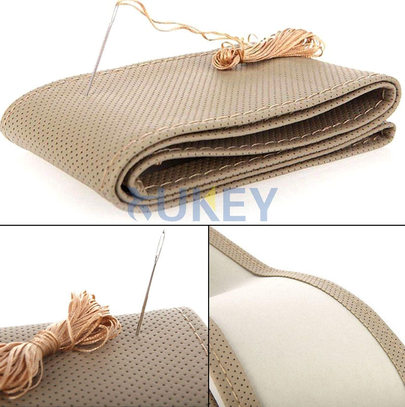 Auto Car Steering Wheel DIY PU Cover Hand-stitched With Thread Needle 38cm