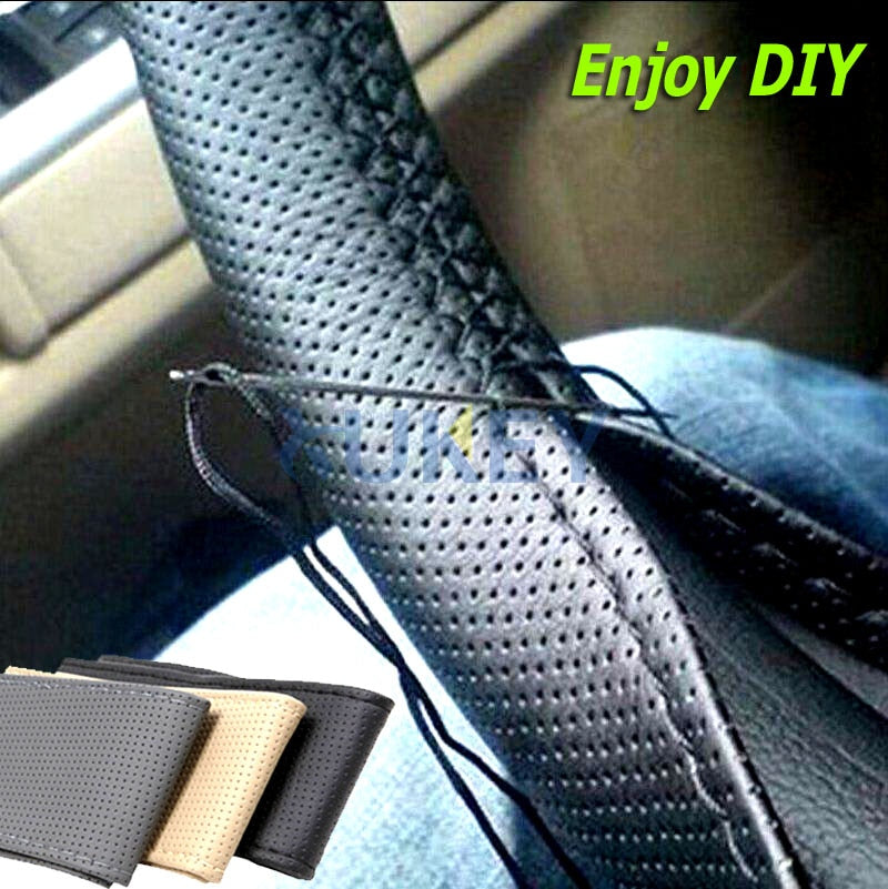 Auto Car Steering Wheel DIY PU Cover Hand-stitched With Thread Needle 38cm