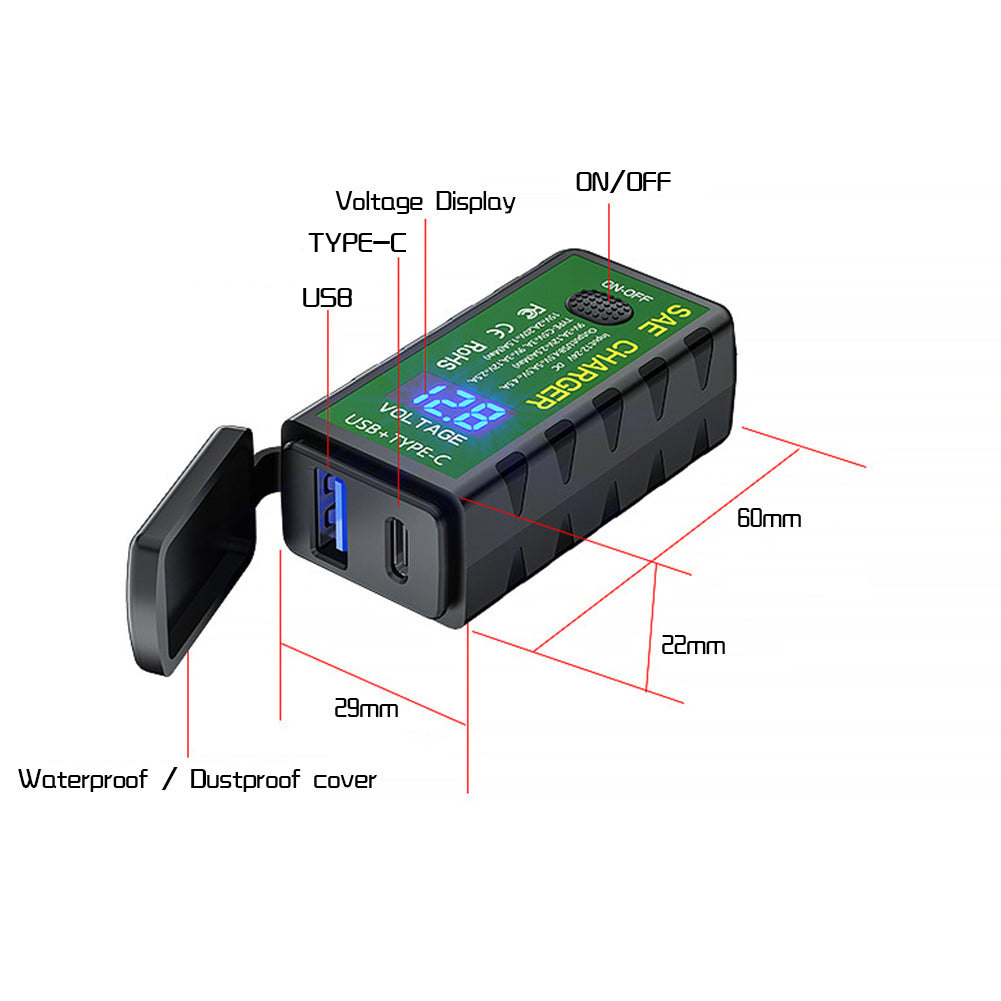 Motorcycle Waterproof USB Charger Voltmeter Mobile Phone 12V 24V