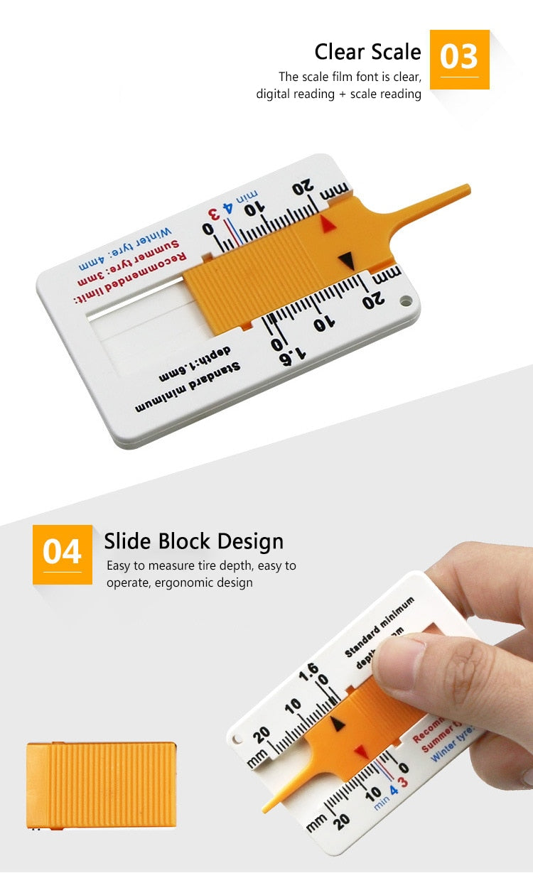 Car Wheel Tire Depth GaugeTread Depthometer Depth Indicator Measure Tool