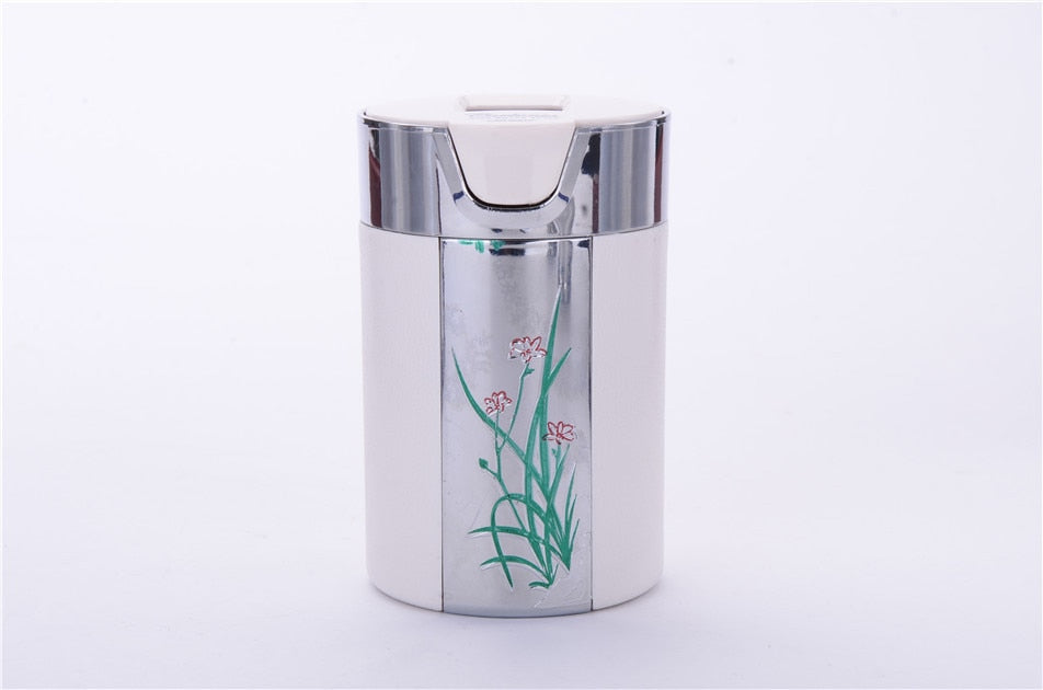 Car Ashtray Portable LED Universal Carbon Fiber Cigarette Cylinder Organizer