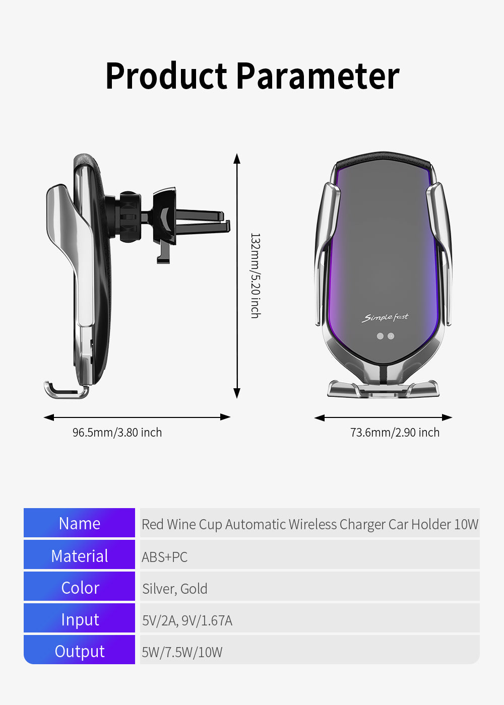 Car Charger Automatic Clamping Wireless Infrared Sensor Fast Charging For iPhone Samsung