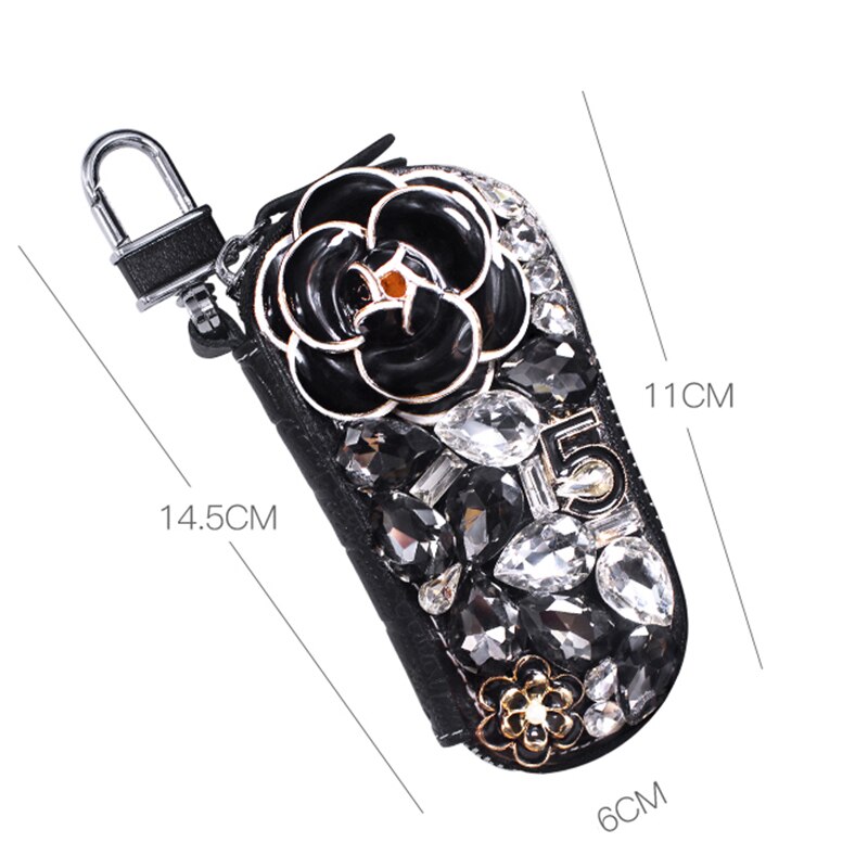 Car Key Case Cover Leather Rhinestone Bling Luxury Diamond Flower For BMW BENZ
