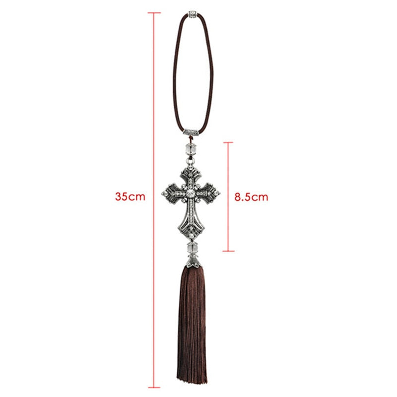 Car Pendant Hanging Decoration Cross Jesus Christian Metal And Crystal Diamond