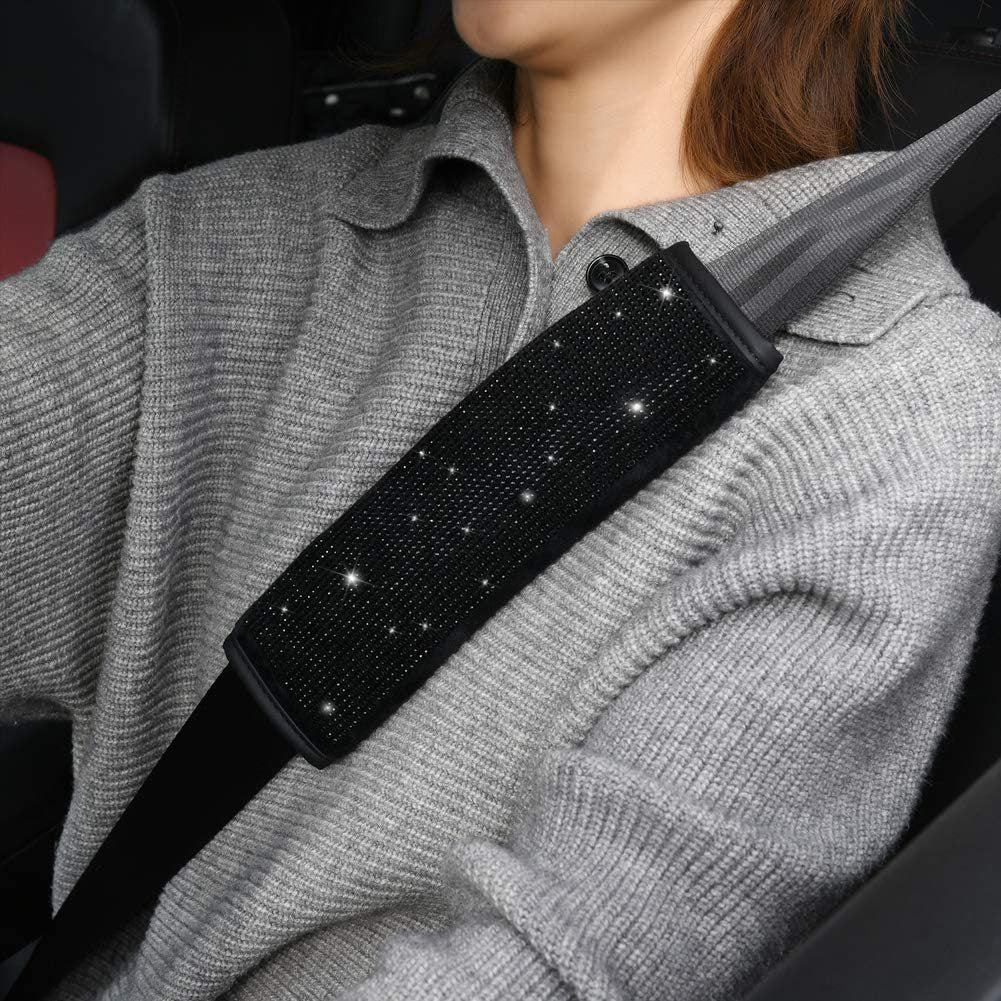 Car Seat Shoulder Pad Soft Cushion PU Leather Trim Crystal Bling Belt