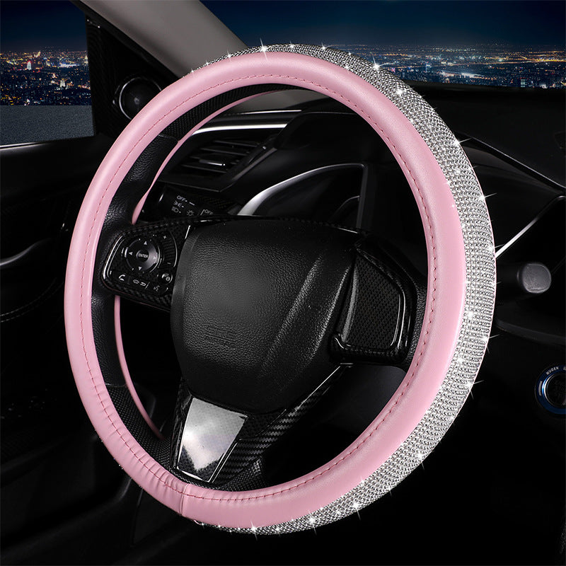 Universal Car Diamond Leather Steering Wheel Bling Crystal Rhinestones Protector