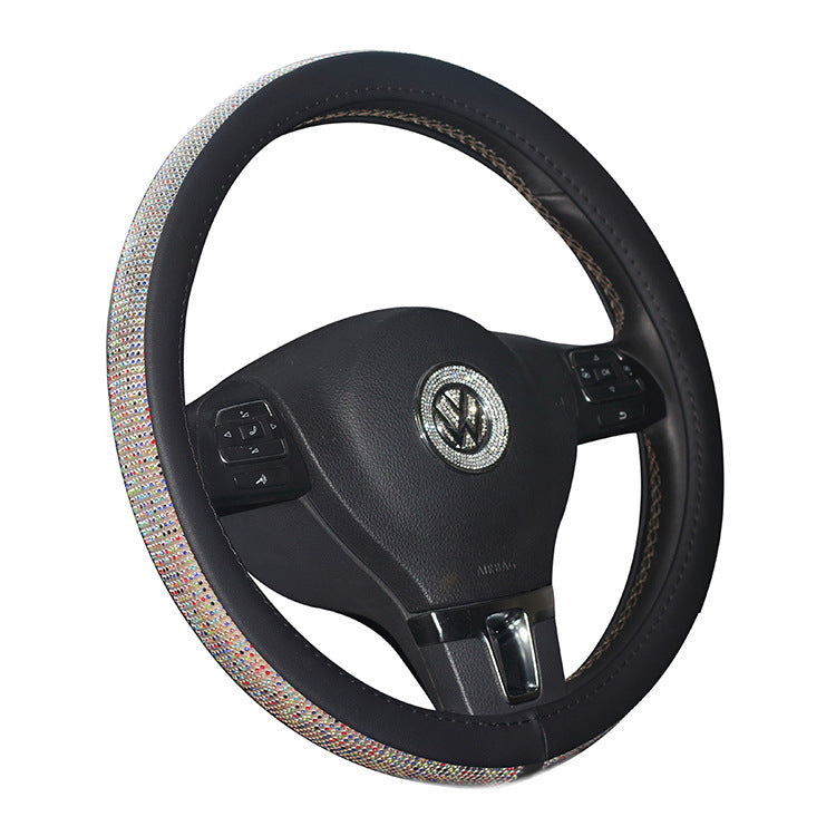 Car Universal Shiny Rhinestones Steering Wheel Leather Protector Cover