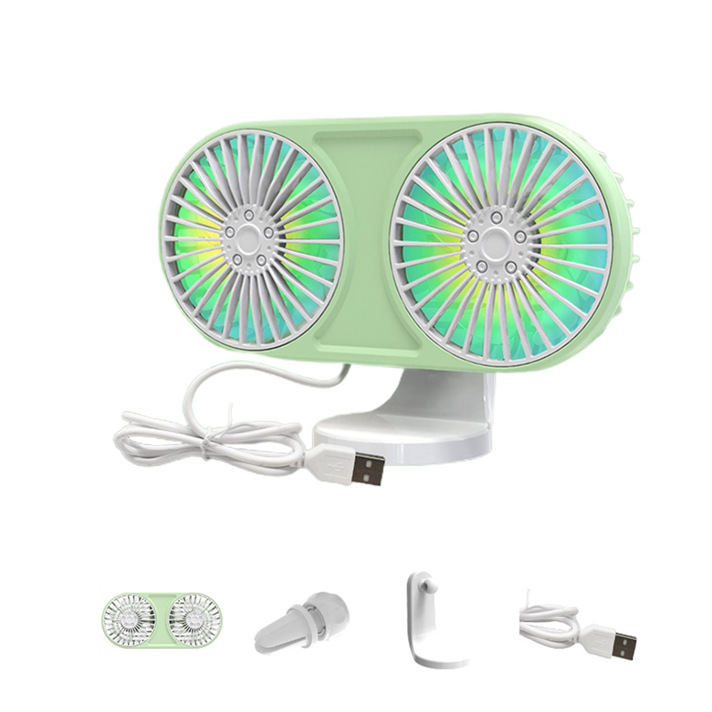 Car Portable Cooling Fan Dual Head With LED