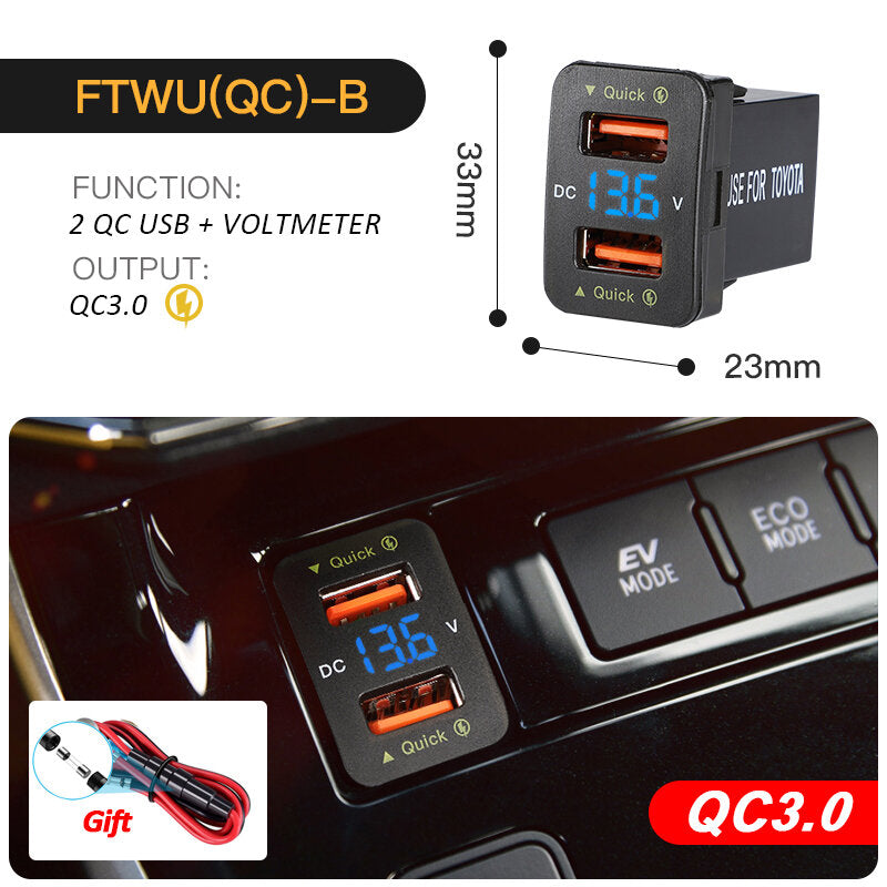 Dual USB QC Car Socket Power Adapter Voltmeter LED Charger