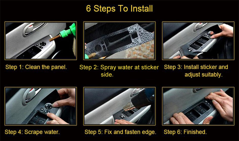 Interior Central Control Panel Door Handle 5D Carbon Fiber Stickers Decals