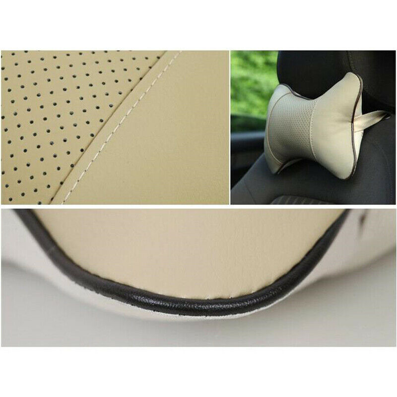 Car Headrest Pillow Neck Cushion PU Leather Breathable 2Pcs