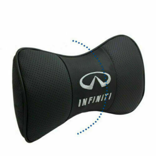 Car Black Color Real Leather Car Seat Neck Cushion Pillow 2Pcs