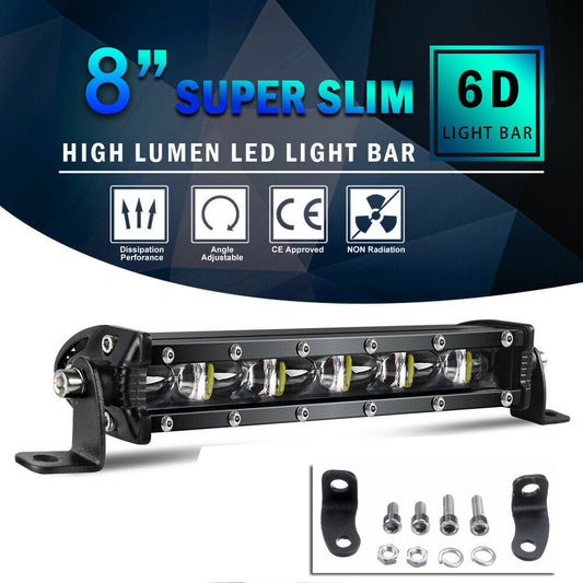 Car Work Light Slim Single Row Spot Beam Off-Road Waterproof Lamp 8inch 60W 6500K 6LED