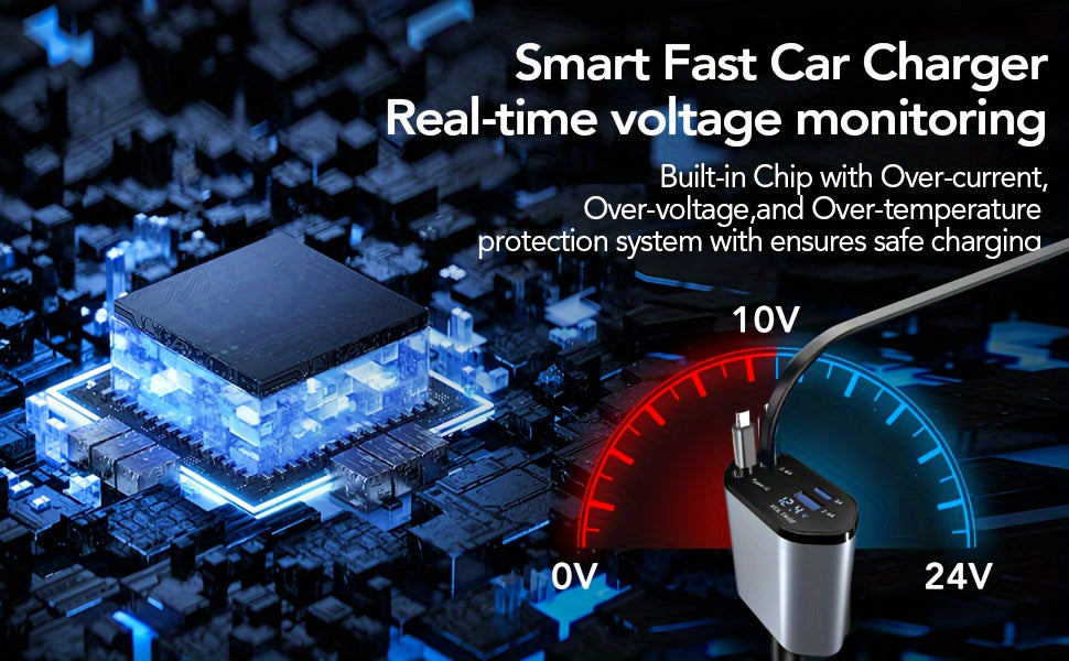 4 in 1 Car Charger Super Fast 120W Retractable Cables