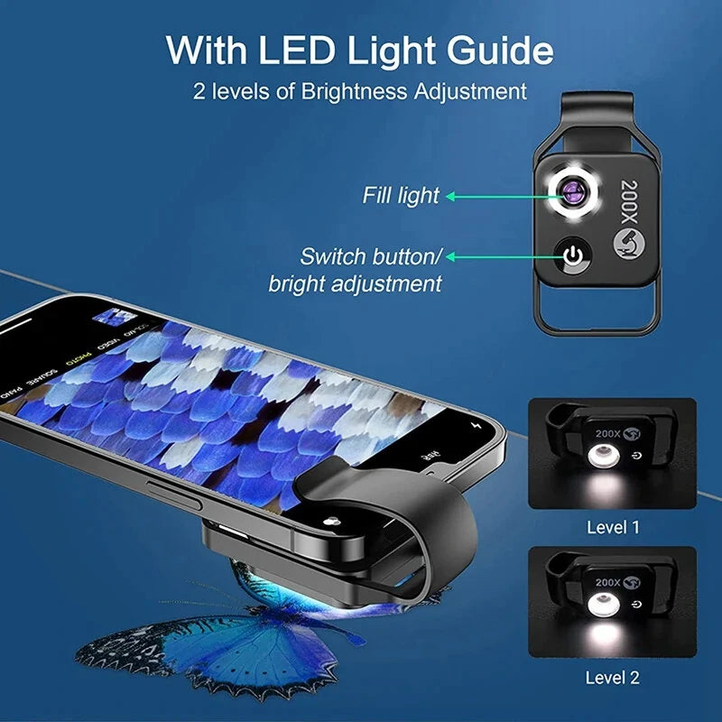 200X Zoom Pocket Size Portable USB Rechargeable Smartphone Microscope